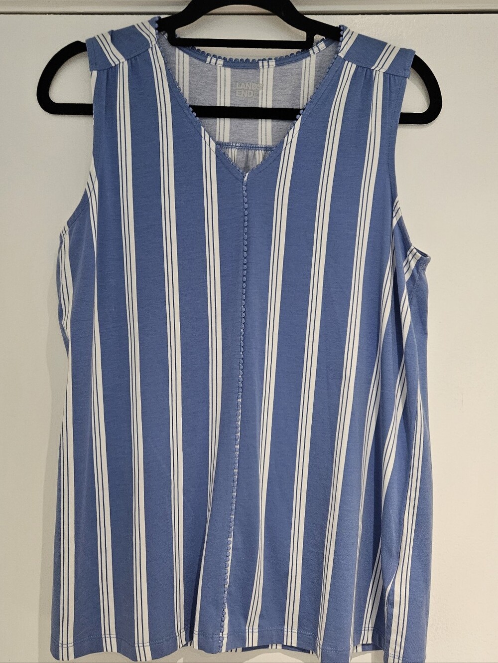 Lands' End Blue White Striped Lace Trim Tank Size Medium